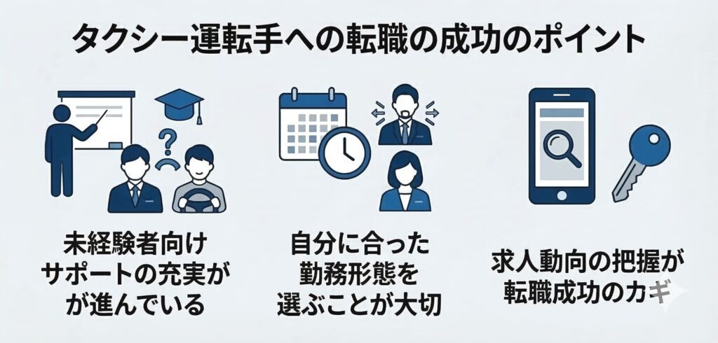 タクシー運転手への転職の成功のポイント